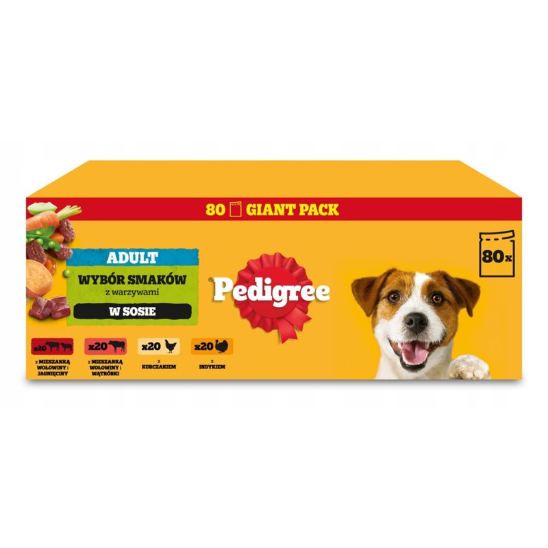 Karma dla psa PEDIGREE Adult Wybór Smaków z warzywami w sosie (80 x 100 g)