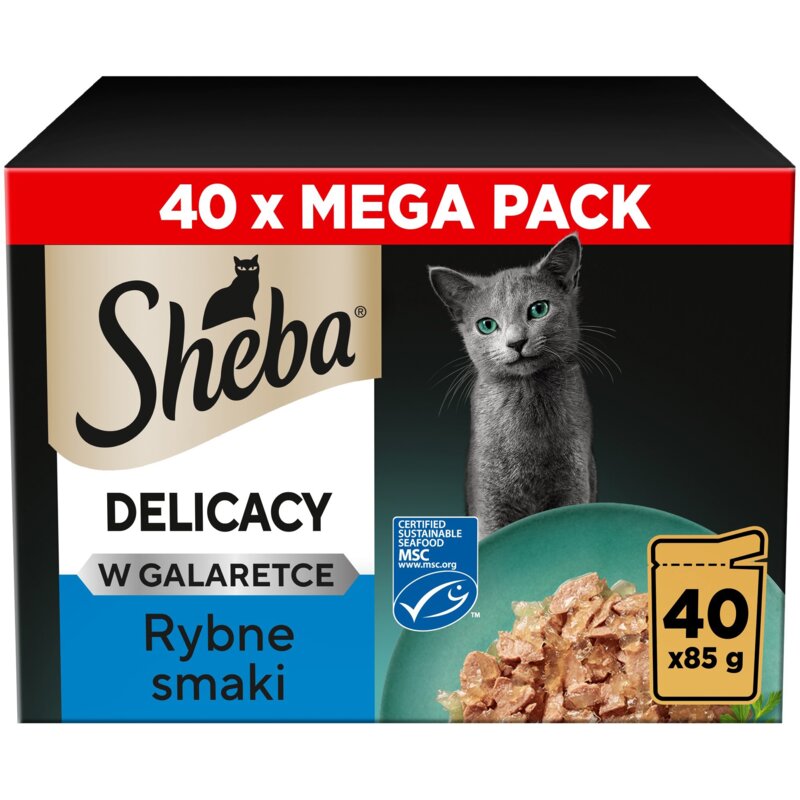 SHEBA DELICACY MOKRA KARMA DLA KOTA RYBNE SMAKI GALARETKA SASZETKI 40 X 85G