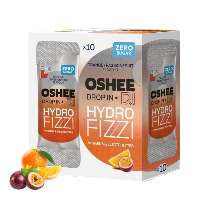 Napój dla sportowców OSHEE Drop In HydroFizzi ZERO Pomarańcza-marakuja (10 saszetek)