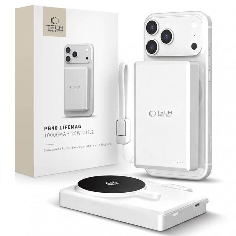 Powerbank TECH-PROTECT PB40 Lifemag Magsafe 10000 mah 25W QI2.2 Biało-szary