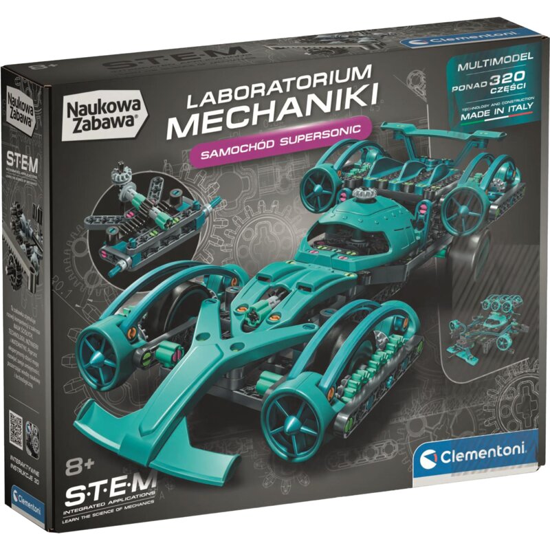 Klocki plastikowe CLEMENTONI Naukowa zabawa Laboratorium mechaniki Samochód Supersonic 50439