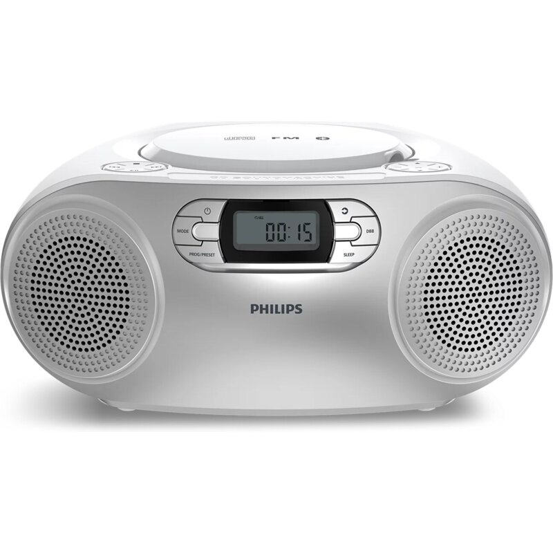 Radioodtwarzacz/Bombox PHILIPS TAZ2000S/10 Srebrny, Odtwarzacz CD, CD-R, CD-RW, BT, FM, Wyświetlacz LCD, Zasilanie Bateryjno-Sieciowe