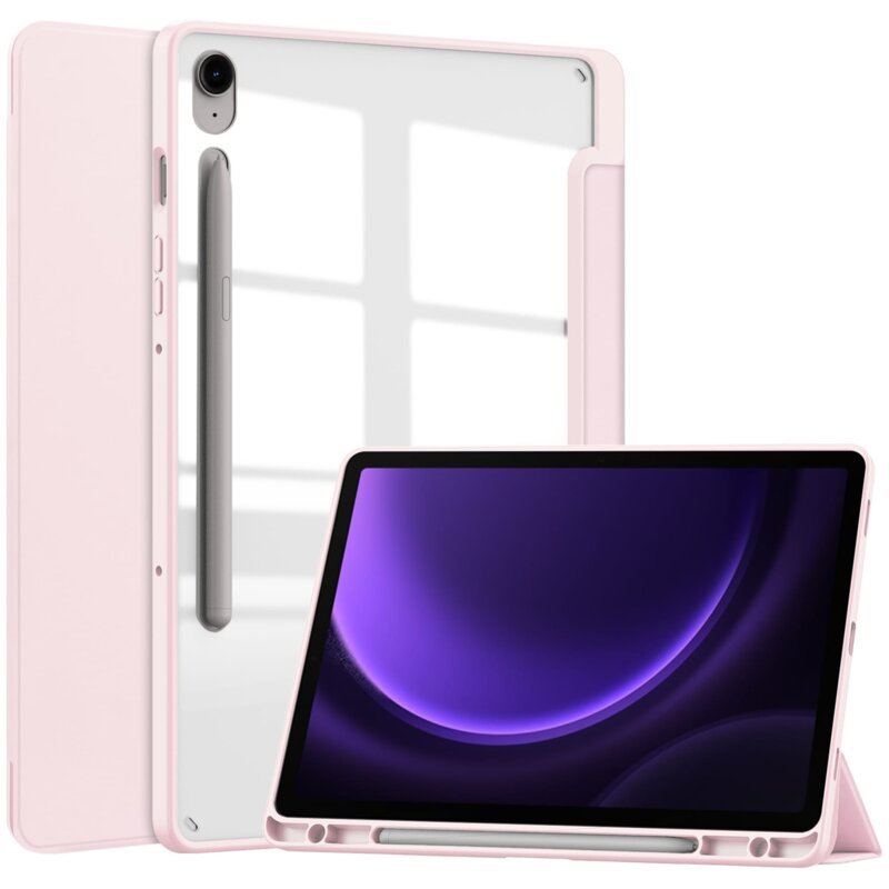 Bizon Case Tab Clear Matt z klapką do Samsung Galaxy Tab S10 Lite / S10 FE / S9 / S9 FE Jasnoróżowy