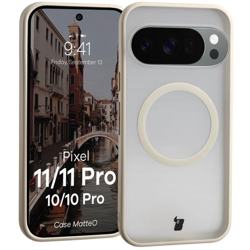 Etui BIZON Case Matteo do Google Pixel 11/11 Pro/10/10 Pro Przezroczysto-beżowy