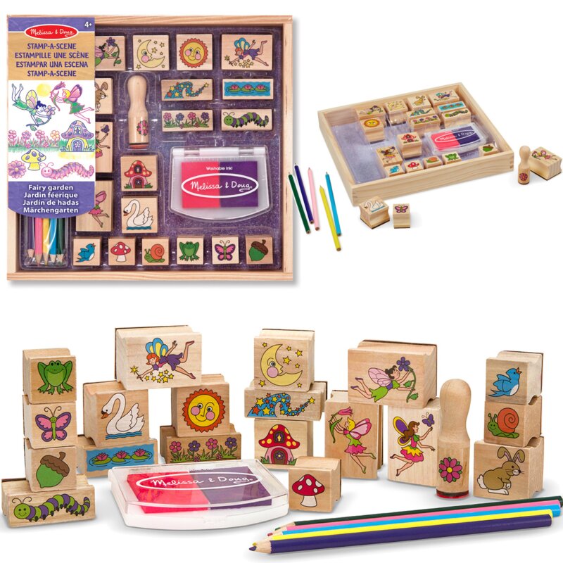 Zestaw kreatywny MELISSA&DOUG Drewniane stempelki Wróżkowy Ogród i kredki 6074865 20155223