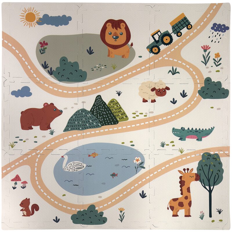 Mata piankowa HUMBI Puzzle Safari Zwierzęta 0011 90 x 90 cm (9 elementów)