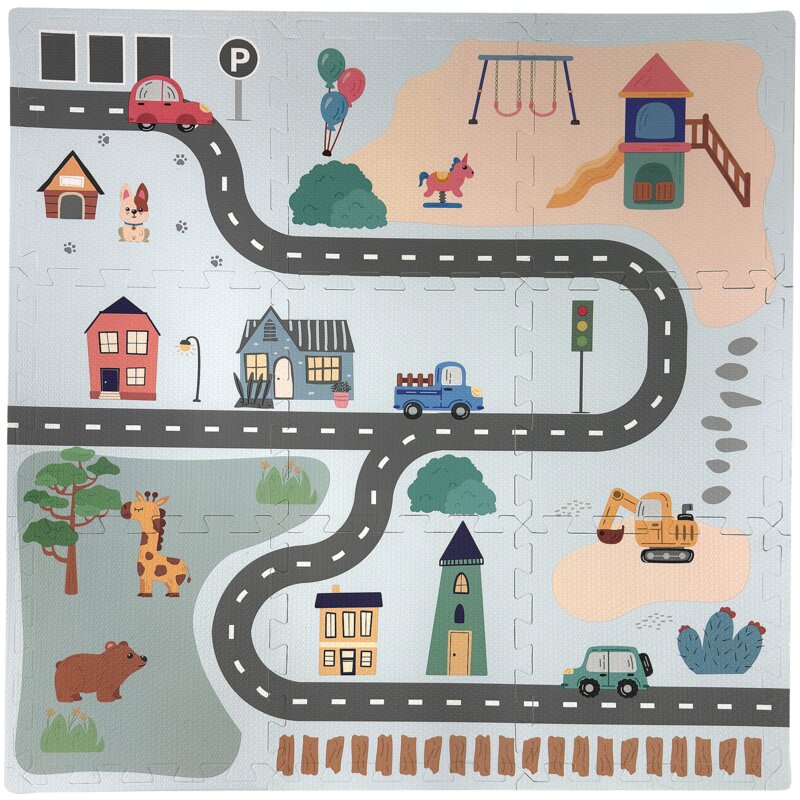 Mata piankowa HUMBI Puzzle Miasto Uliczki 0013 90 x 90 cm (9 elementów)