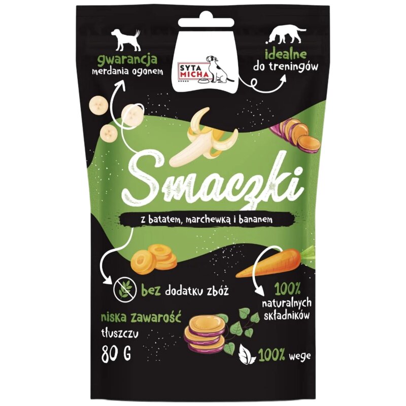 Przysmak dla psa SYTA MICHA Smaczki z batatem, marchewką i bananem Wege 80 g