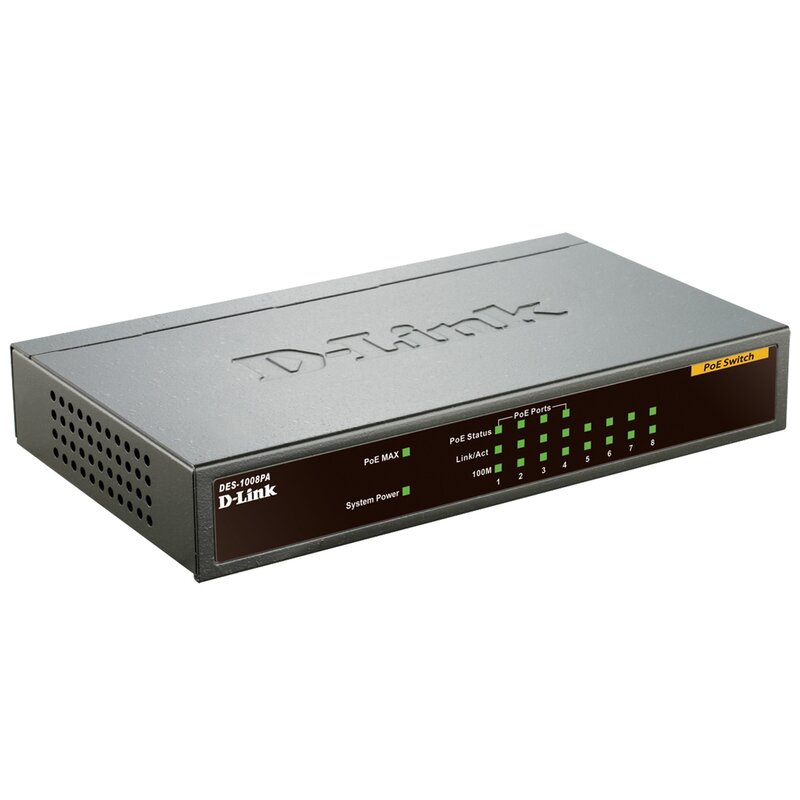 Switch D-LINK DES-1008PA Fast Ethernet, 8 portów, Funkcja PoE, Zarządzalny
