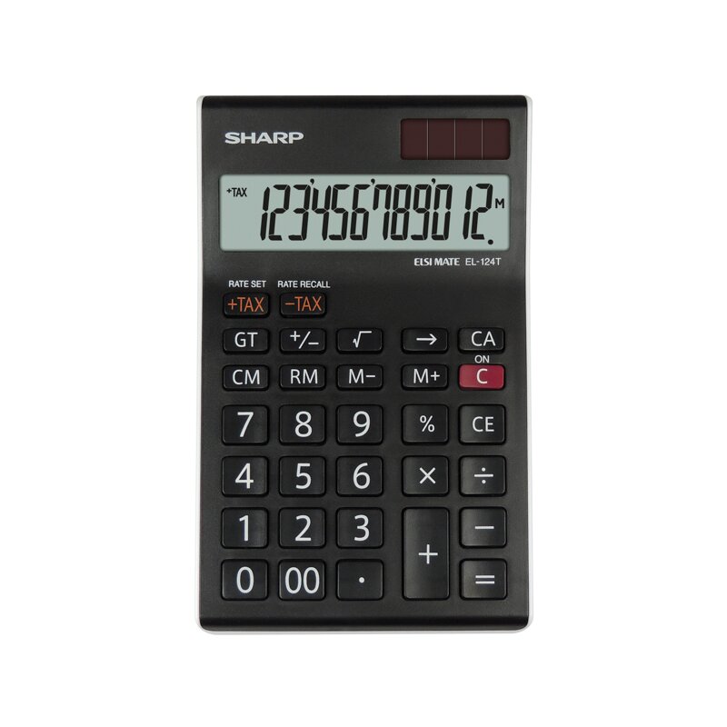 Kalkulator SHARP Desktop Box EL124TWH Zasilanie bateryjno-słoneczne, 4 pamięci Czarny