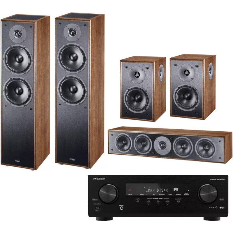 Zestaw Kina Domowego PIONEER VSX-835DAB Czarny + Kolumny Głośnikowe MAGNAT MONITOR S80ATM/S10B/S14C Orzech