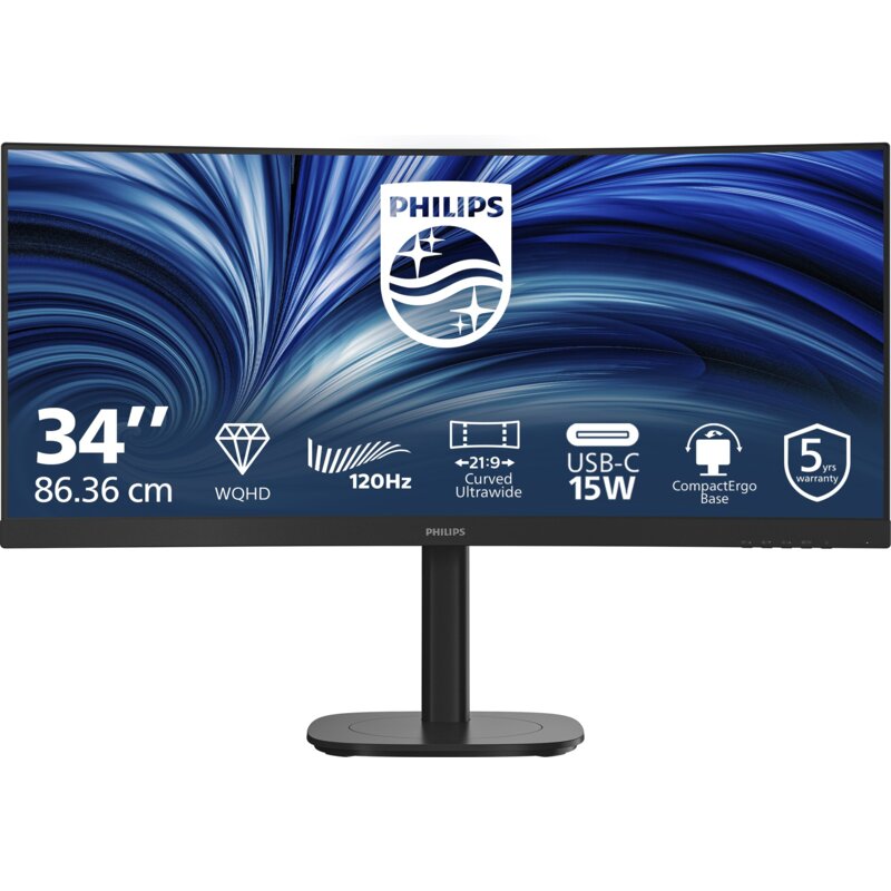 Philips Monitor 34 cale 34B2N3500C Curved VA HDMI DP USB-C HAS Głośniki