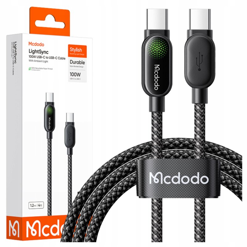Kabel USB-C - USB-C MCDODO CA-5620 100W LED 1.2 m Czarny