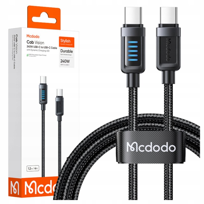 Kabel USB-C - USB-C MCDODO CA-0350 240W PD LED 1.2 m Czarny