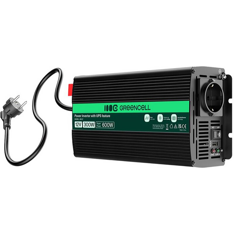 Green Cell INV07 tryb UPS 12V na 230V 300W/600W Czysta sinusoida do pompy centralnego ogrzewania