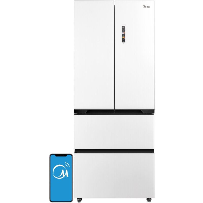 Midea MDRF600BIE36 Pełny No Frost 191cm Komora świeżości Zdalne sterowanie Biały szklany
