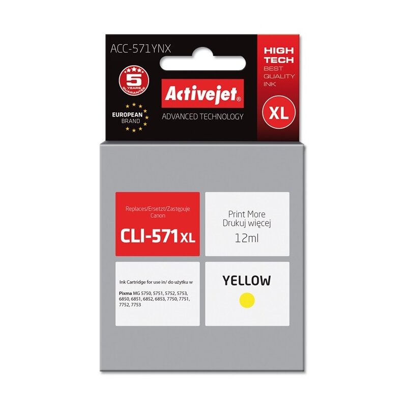 ActiveJet ACC-571YNX (zamiennik CLI-571XL) Żółty 12 ml