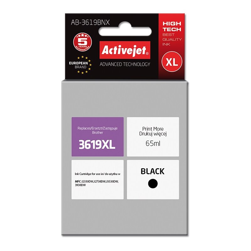 Activejet AB-3619BNX Tusz do drukarki Brother, Zamiennik Brother LC3619Bk XL;  Supreme;  65 ml;  czarny.
