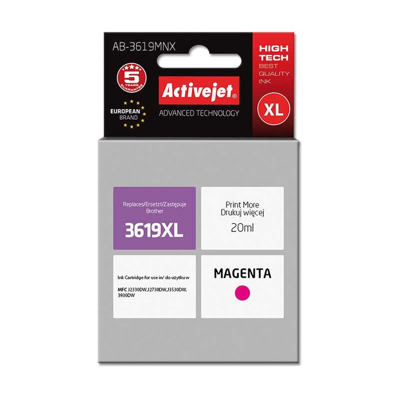 Activejet AB-3619MNX Tusz do drukarki Brother, Zamiennik Brother LC3619M XL; Supreme; 20 ml; purpurowy.