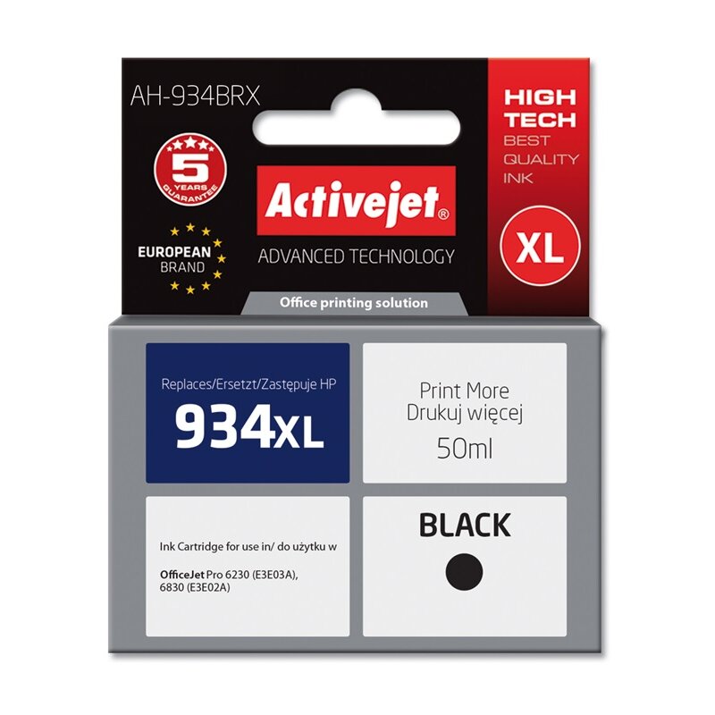 Activejet AH-934BRX Tusz do drukarki HP, Zamiennik HP 934XL C2P23AE;  Premium;  50 ml;  czarny.