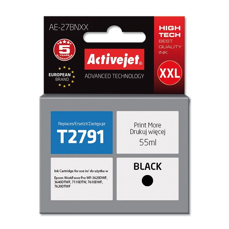 Activejet AE-27BNXX Tusz do drukarki Epson, Zamiennik Epson 27XXL T2791; Supreme; 55 ml; czarny.