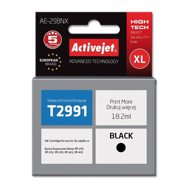 Activejet AE-29BNX Tusz do drukarki Epson, Zamiennik Epson 29XL T2991; Supreme; 18 ml; czarny.
