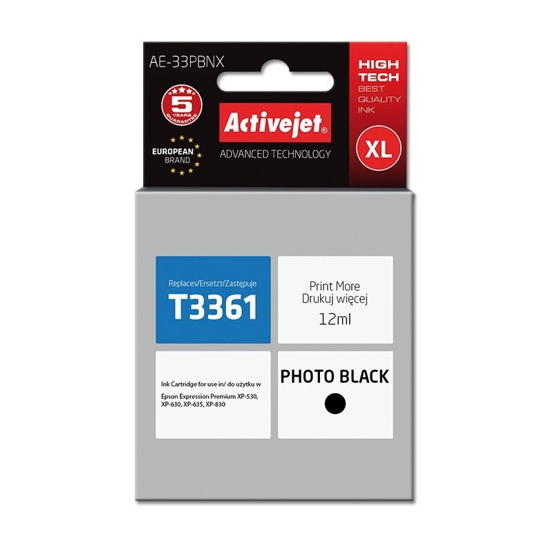 Tusz ACTIVEJET do Epson 33 XL T3361 Czarny 12 ml AE-33PBNX