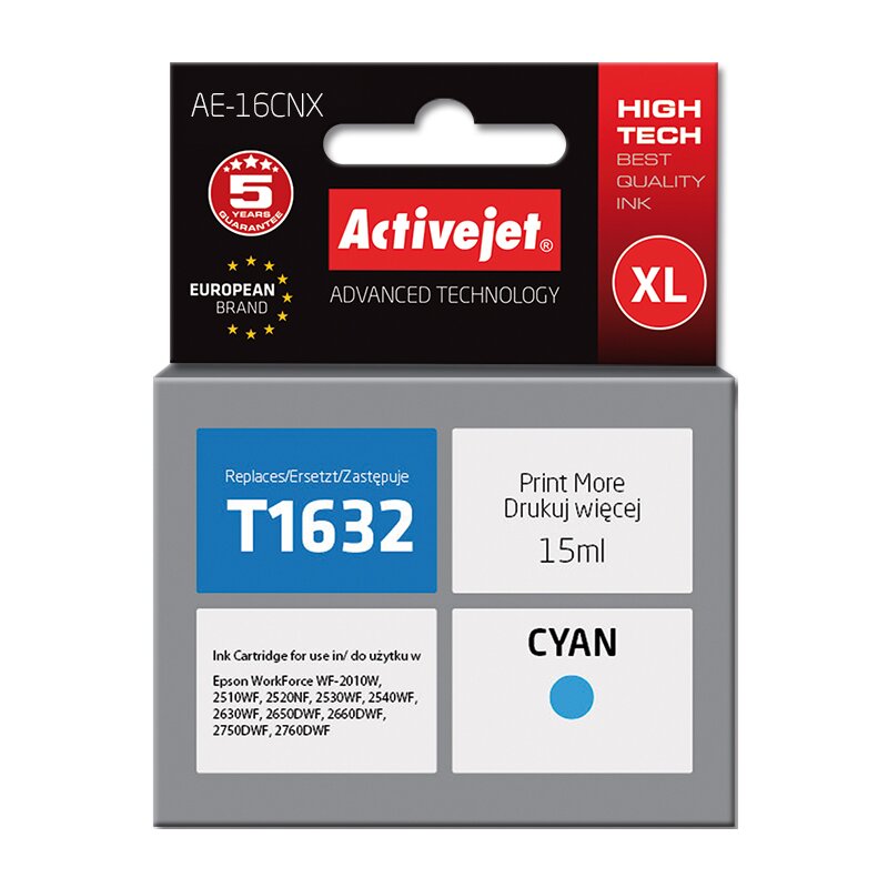 Activejet AE-16CNX Tusz do drukarki Epson, Zamiennik Epson 16XL T1632;  Supreme;  15 ml;  błękitny.