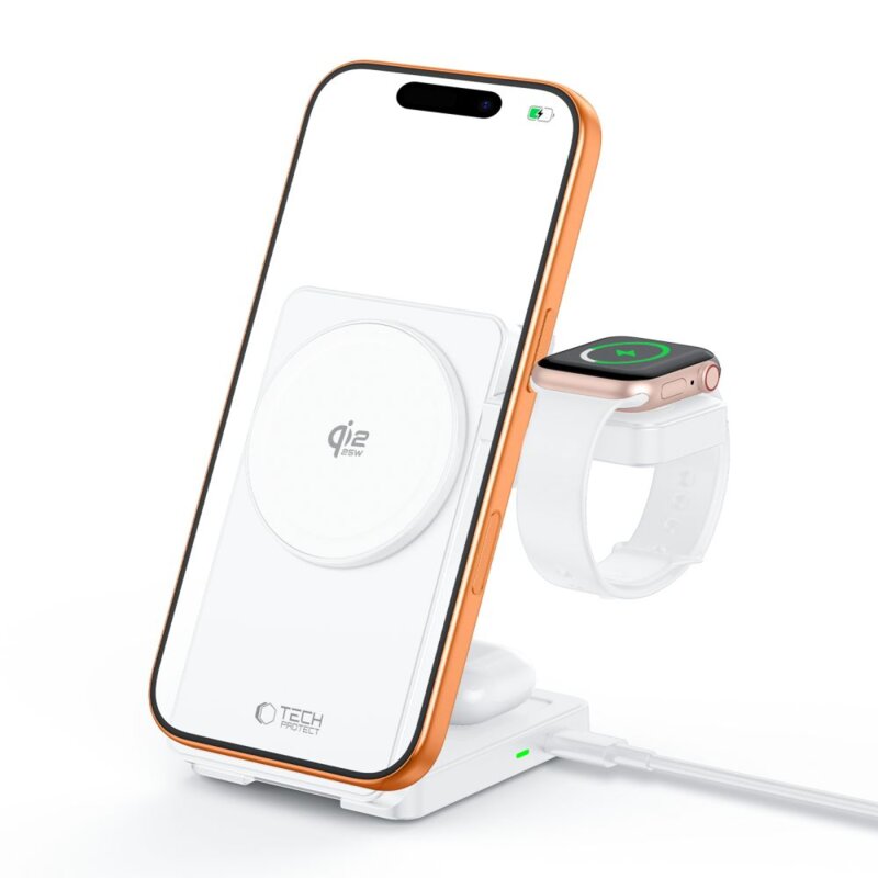 Ładowarka indukcyjna TECH-PROTECT A56 3w1 25W Magnetic Biały