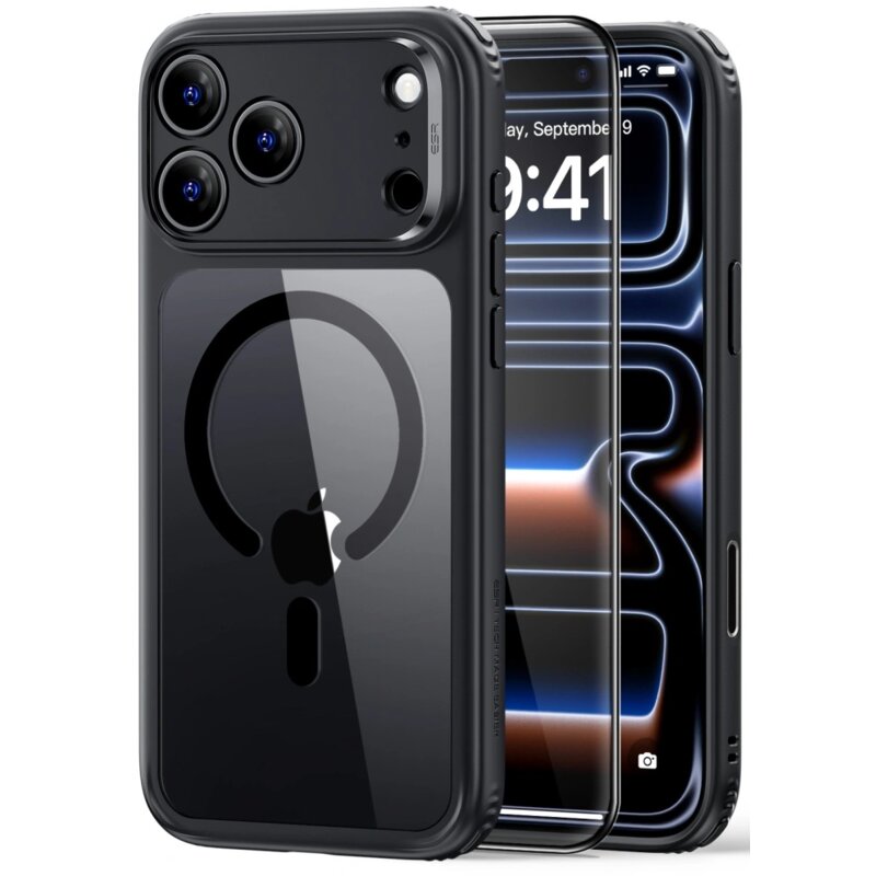 Etui ESR Classic Hybrid MagSafe & Tempered Glass do Apple iPhone 17 Pro Max/18 Pro Max Przezroczysto-czarny + szkło hartowane