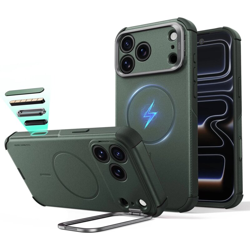 Etui ESR Cyber Tough Kickstand MagSafe do iPhone 17 Pro/18 Pro Zielony