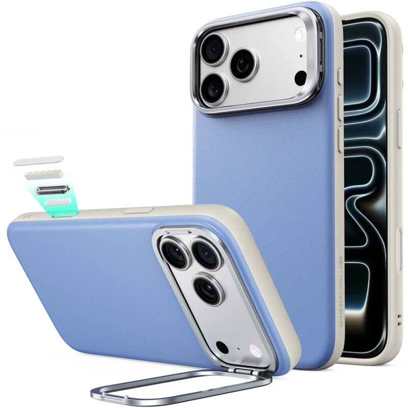 Etui ESR Leather Kickstand MagSafe do iPhone 17 Pro/18 Pro Jasnoniebieski