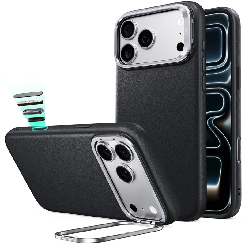 Etui ESR Leather Kickstand MagSafe do iPhone 17 Pro Max/18 Pro Max Czarny