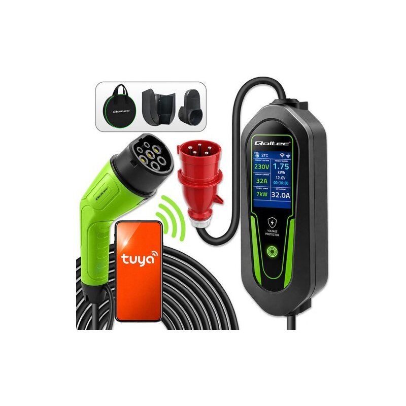 Qoltec Ładowarka do EV i hybryd Typ2 | 7kW | 230V | CEE 32A | Wi-Fi