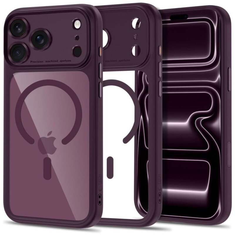 Etui TECH-PROTECT MagPeak MagSafe CC do Apple iPhone 17 Pro Max/18 Pro Max Przezroczysto-wiśniowy
