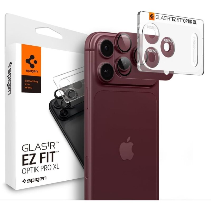 Nakładka na obiektyw SPIGEN Optik Pro XL Glas. Tr Ez Fit do Apple iPhone 18 Pro Burgundowy