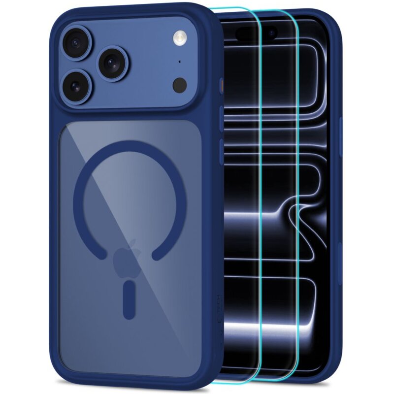 Etui TECH-PROTECT MagOne MagSafe CC do Apple iPhone 17 Pro/18 Pro Przezroczysto-granatowy + szkło hartowane Glass+ (2 szt.)