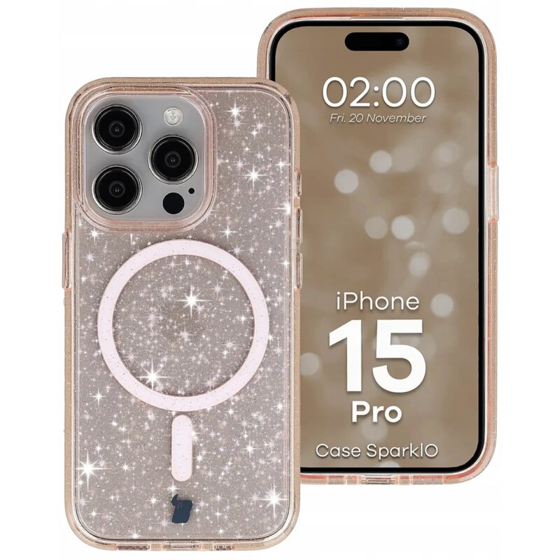 Etui BIZON SparklO MagSafe do Apple iPhone 15 Pro Przezroczysto-pomarańczowy