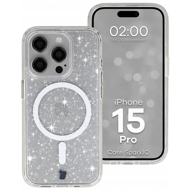 Bizon Case SparklO do iPhone 15 Pro Przezroczyste z Brokatem