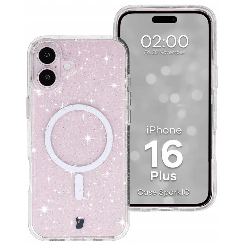 Bizon Case SparklO do iPhone 16 Plus Przezroczysty-Brokat