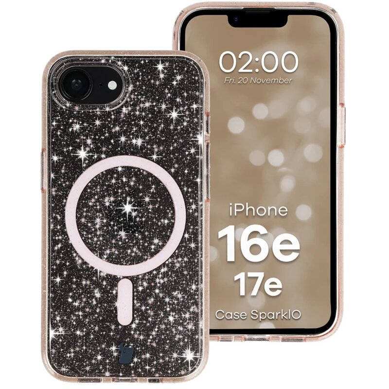 Etui BIZON Case SparklO MagSafe do Apple iPhone 17e/16e Przezroczysto-brzoskwiniowy