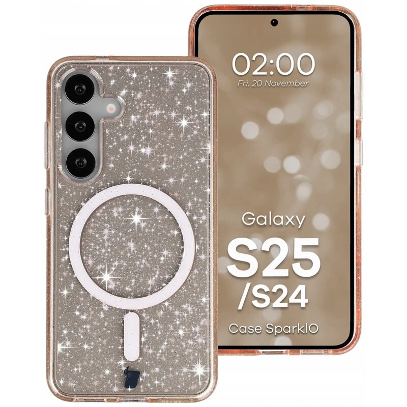 Etui BIZON SparklO MagSafe do Samsung Galaxy S24/Galaxy S25 Przezroczysto-pomarańczowy