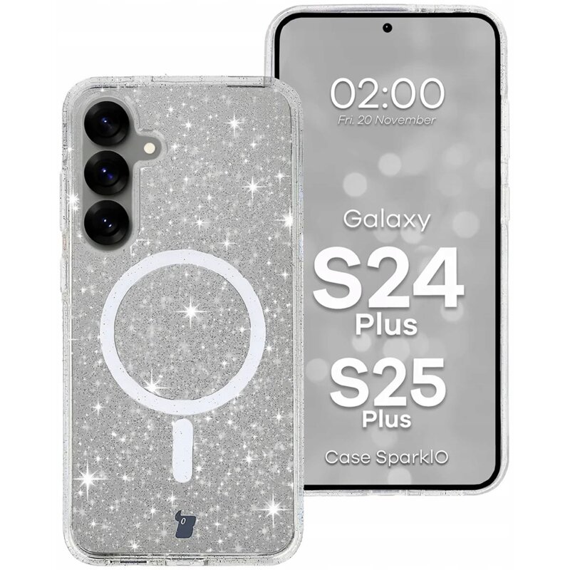 Etui BIZON SparklO MagSafe do Samsung Galaxy S24+/Galaxy S25+ Przezroczysty
