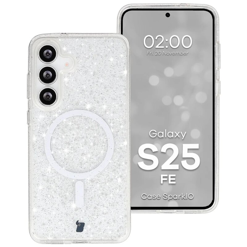 Etui BIZON SparklO MagSafe do Samsung Galaxy S25 FE Przezroczysty