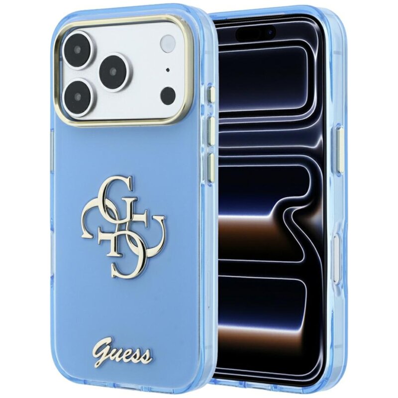 Guess IML 4G Script Metal do iPhone 18 Pro / 17 Pro Jasnoniebieski