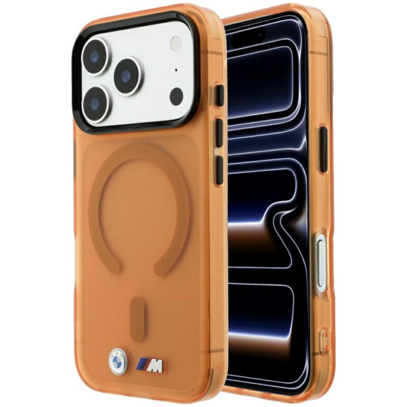Etui BMW M IML Frosted Metal Logo & Trims MagSafe do Apple iPhone 17 Pro Max/18 Pro Max Pomarańczowy