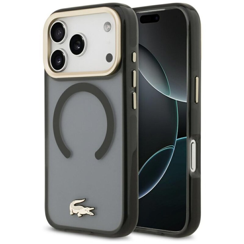 Lacoste IML Shockproof Gold Logo MagSafe do iPhone 18 Pro / 17 Pro Czarny