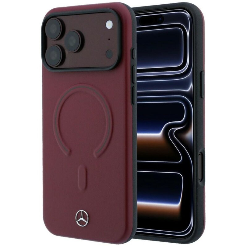 Etui MERCEDES Leather 3D MagSafe do Apple iPhone 17 Pro/18 Pro Burgundowy
