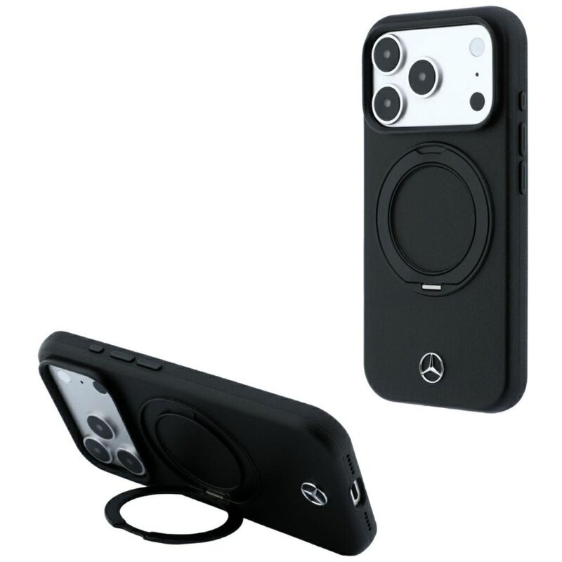 Mercedes-Benz Leather with Ring Stand MagSafe do iPhone 18 Pro / 17 Pro Czarny