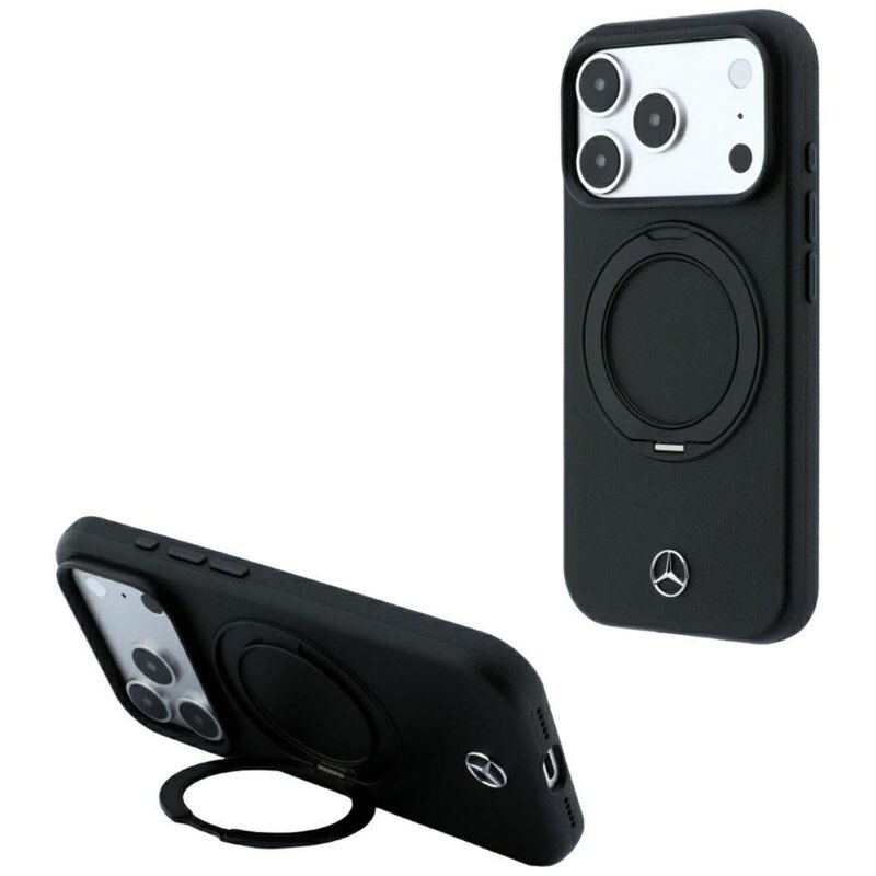 Mercedes-Benz Leather with Ring Stand MagSafe do iPhone 18 Pro Max / 17 Pro Max Czarny